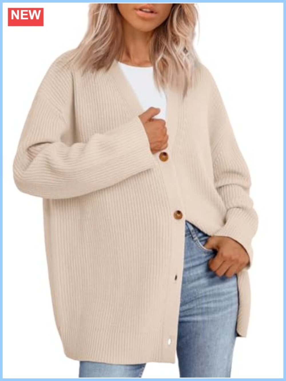 Oversized Chunky Knit Cardigan Sweater V-Neck Long Sleeve Open Front